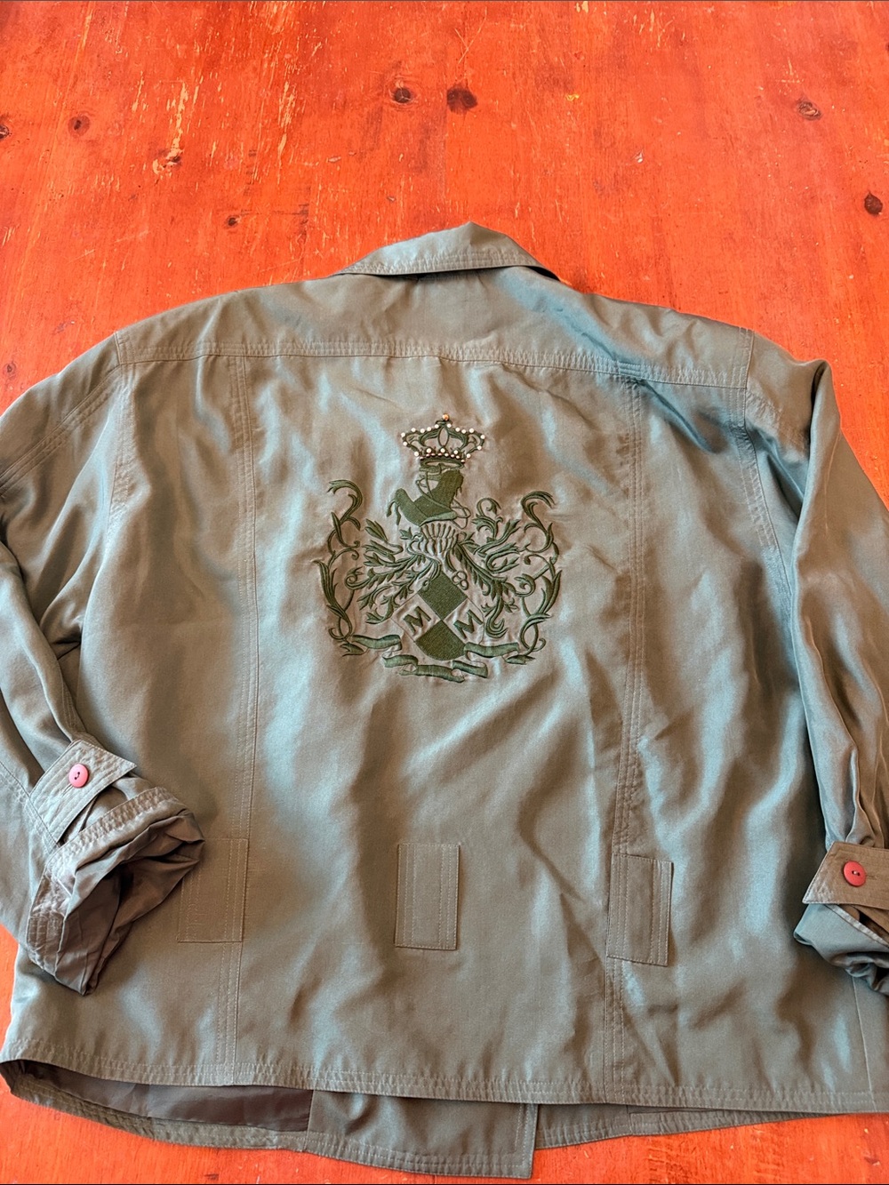 Madeline Olive Green Military Field Jacket with Embroidered Crest Patch